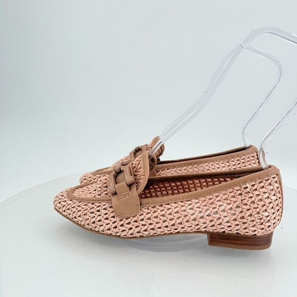 Steve Madden Womens Ryann Chain Loafers Beige Pink Rafia Square Toe Size 7 - Picture 3 of 13